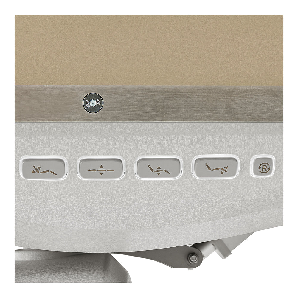 Close-up of controls on DIR Geneva Exam Table with Stirrups, 4 Motors, Hand & Foot Remote.