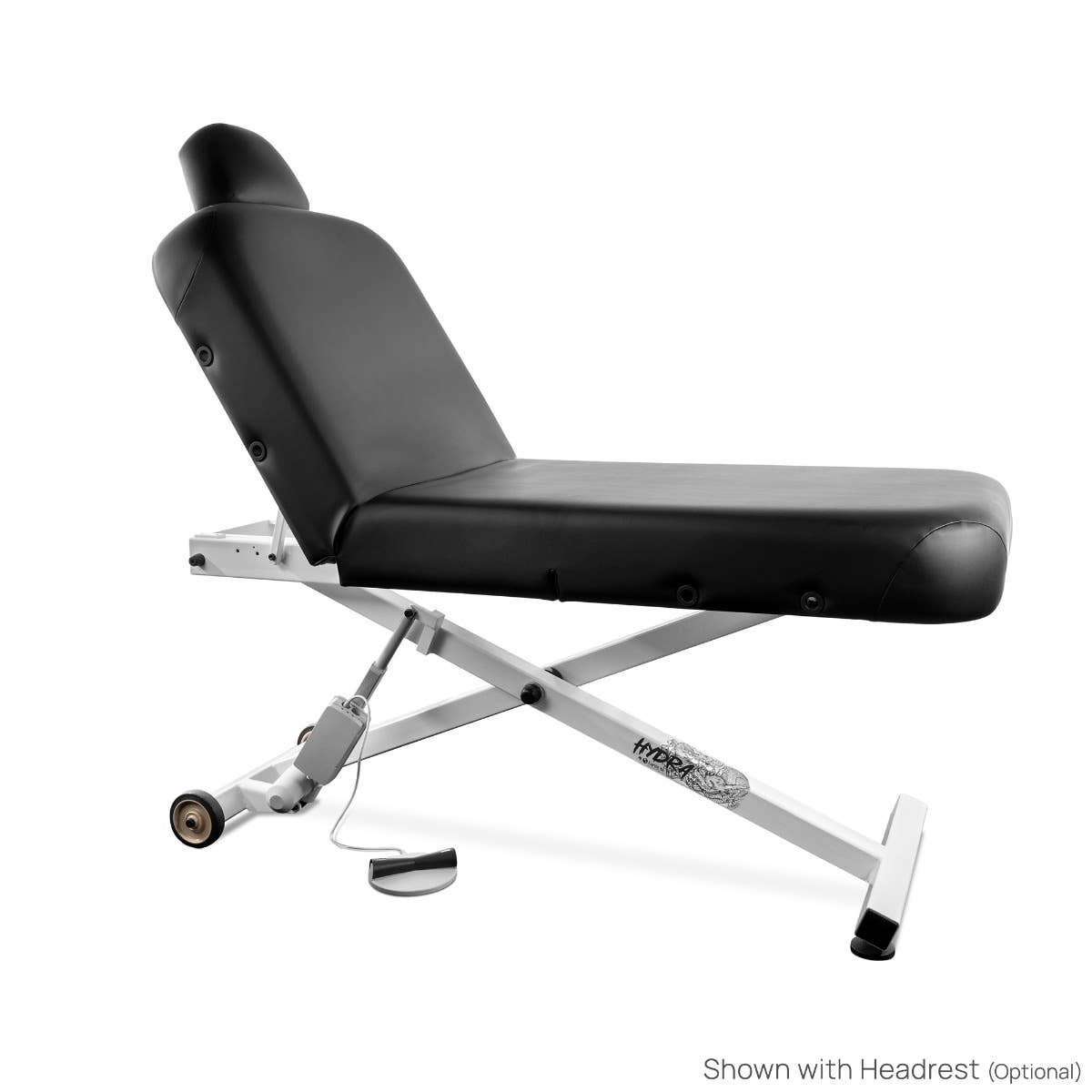 EarthLite HYDRA Lift Tattoo Table: hydraulic, adjustable, with headrest for artist comfort.