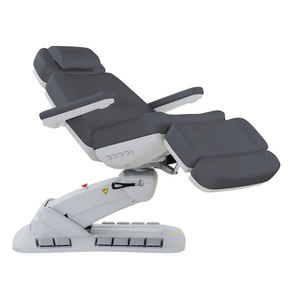 Silverfox America 2246EBN Electric Massage Chair with armrests and leg support, reclined.