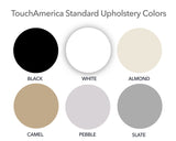 The TouchAmerica S Pedi Lounge offers 6 upholstery colors: black, white, almond, camel, pebble, slate.