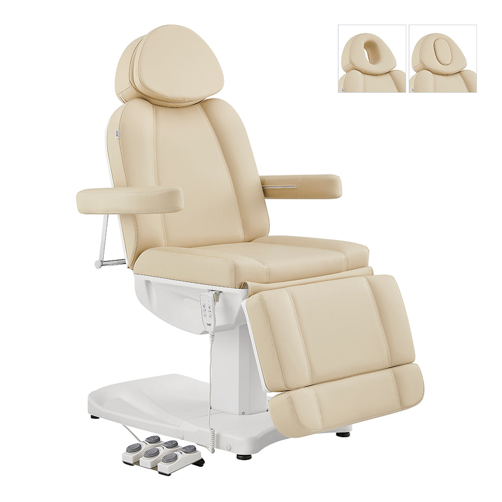 DIR Ink Electric Facial Beauty Bed Chair in beige, with armrests and footrest for estheticians.