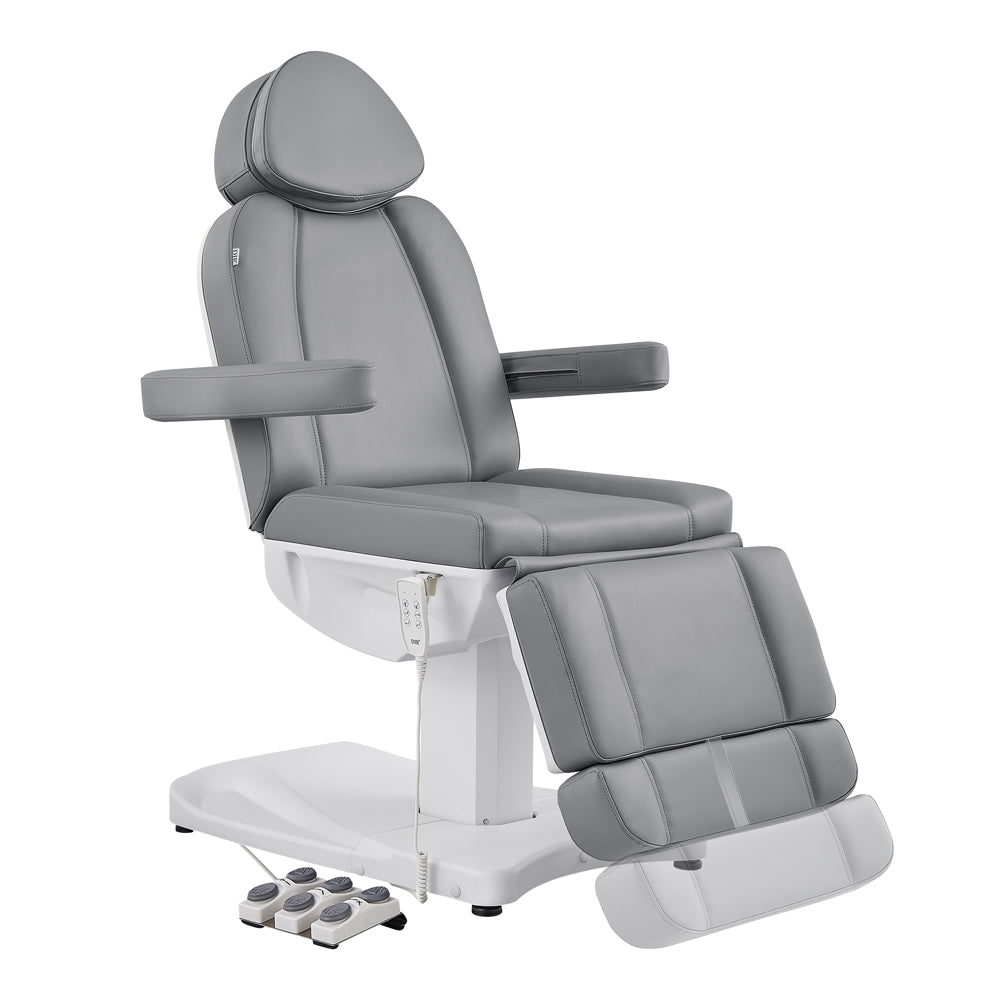DIR Ink Electric Facial Beauty Bed Chair, gray, with armrests, footrest & remote control.