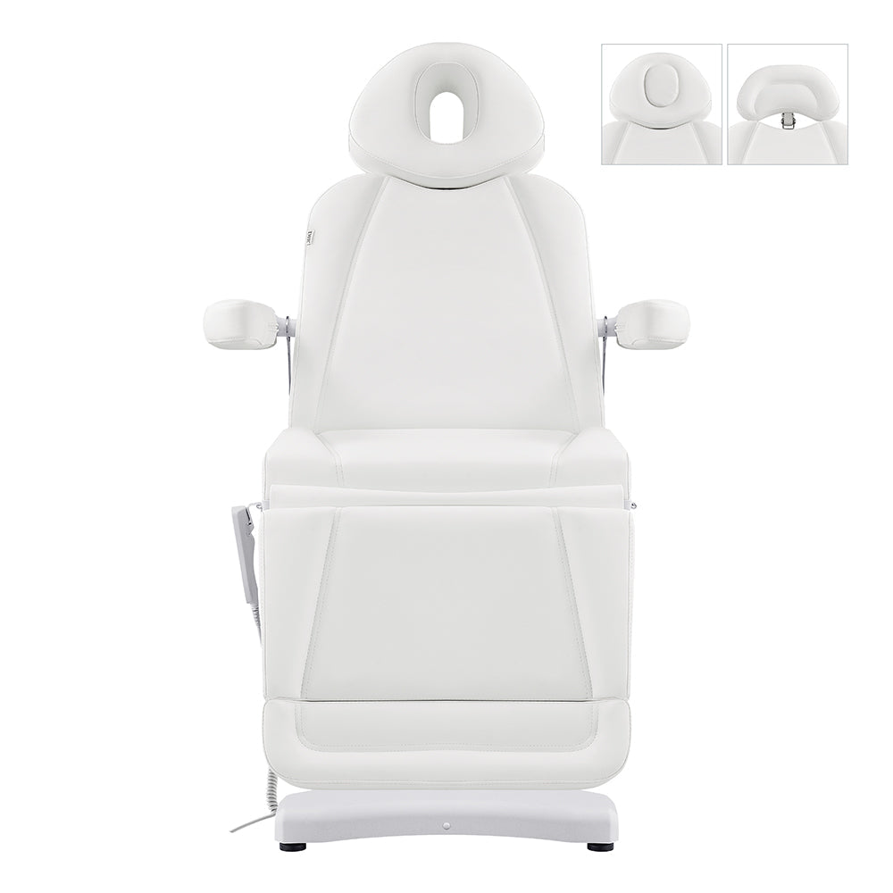 Pavo FACIAL Beauty Bed & Chair in White by DIR, fully electric with 4 motors, front view.