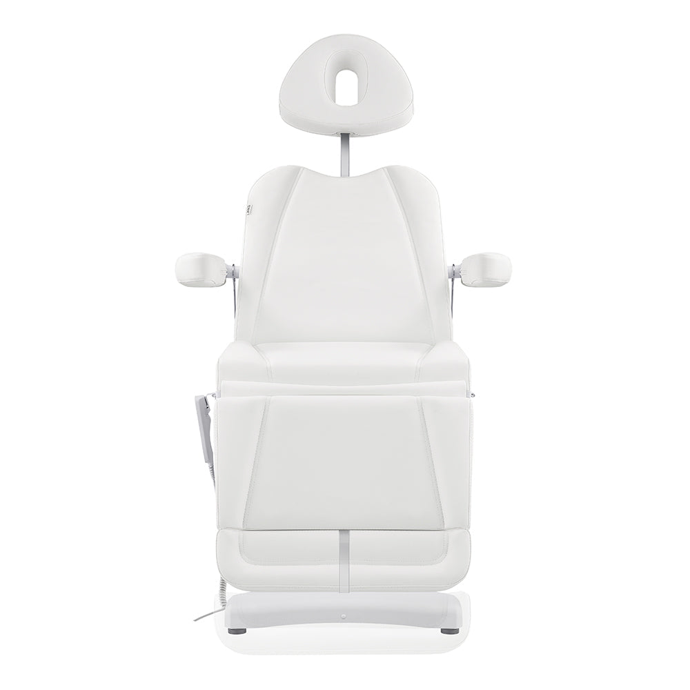 Pavo FACIAL Beauty Bed & Chair in White by DIR with 4 motors, armrests, and face cradle.