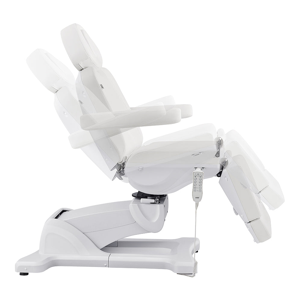 Pavo FACIAL Beauty Bed & Chair by DIR in white, fully electric with 4 motors for adjustments.