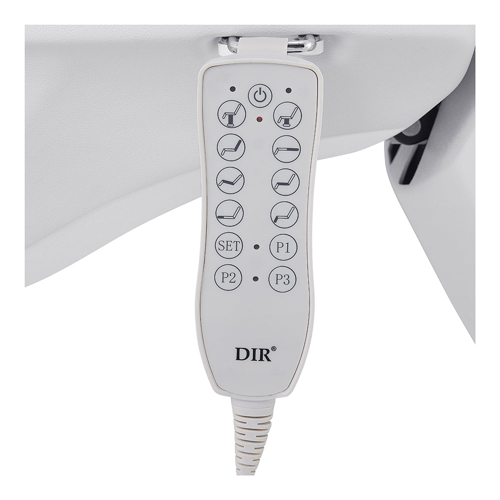 White DIR remote with multiple buttons, for Pavo FACIAL Beauty Bed & Chair, full electric.
