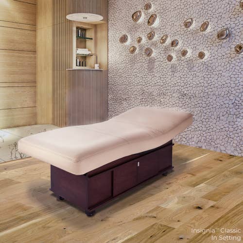 Living Earth Crafts INSIGNIA 2.0 CLASSIC™ spa table for treatments in modern wood and stone décor.