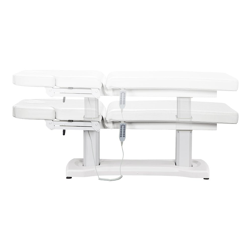 Tranquility 4 Motors Electric Spa Table by DIR with remote, shown in two positions.