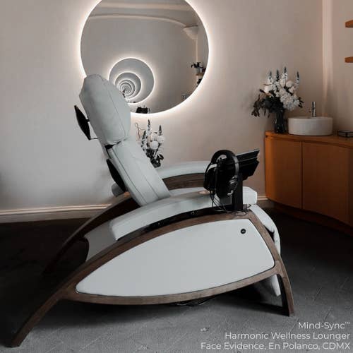 Living Earth Crafts Mind-Sync 2.0™ lounger blends stress relief and style in a modern setting.