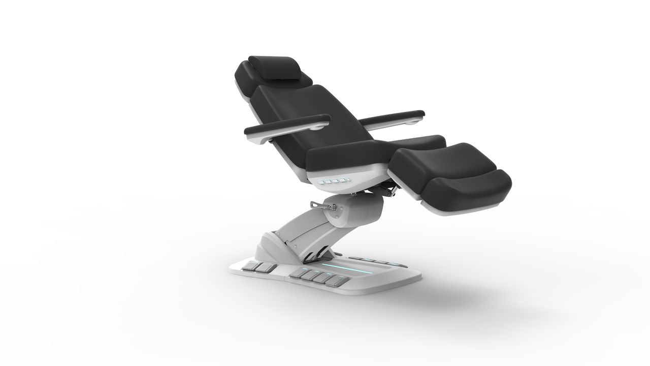 Silverfox America 2246EBN Electric Massage Chair with black padding and armrests.