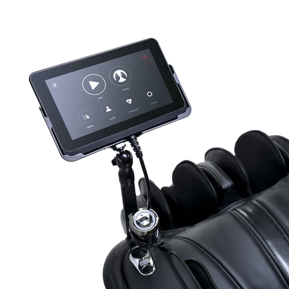 The Ogawa Master Drive AI 2.0 Massage Chair features a tablet control panel and black leather.
