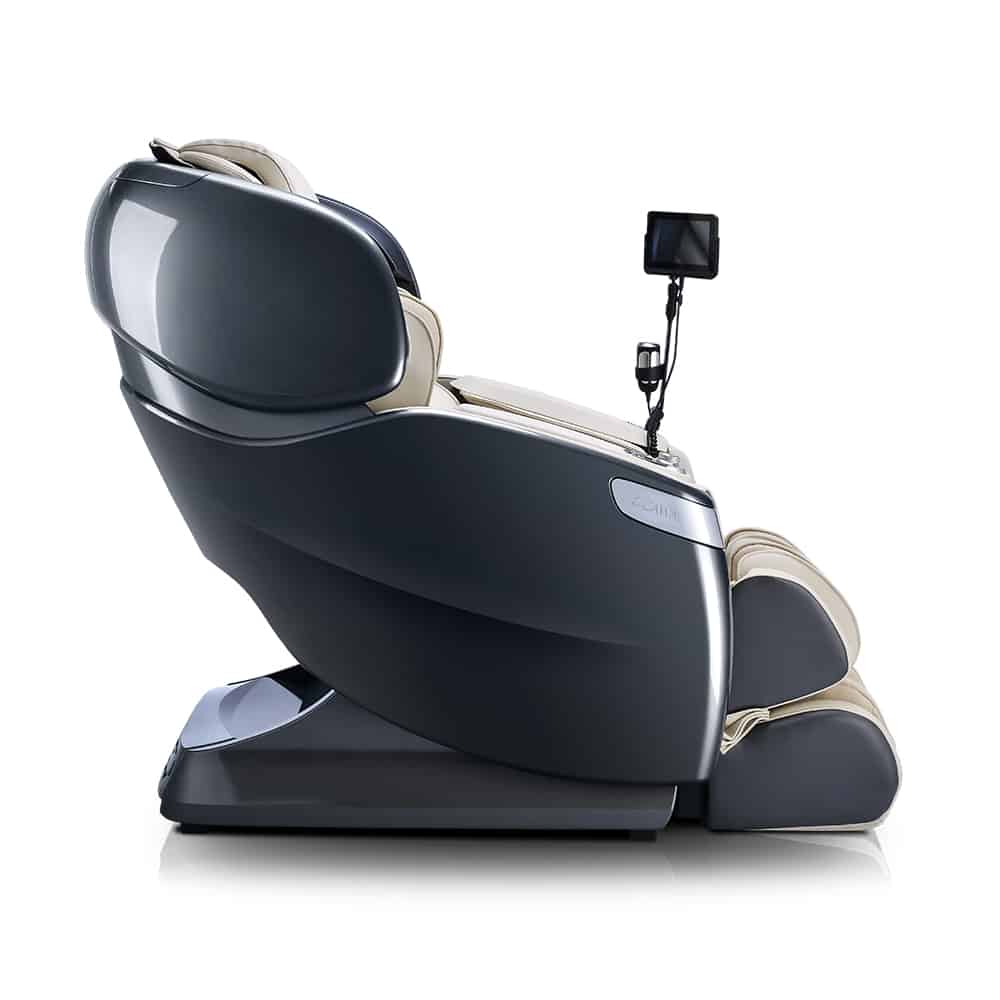Side view of the Ogawa Master Drive AI 2.0, a luxury massage chair with attached control panel.