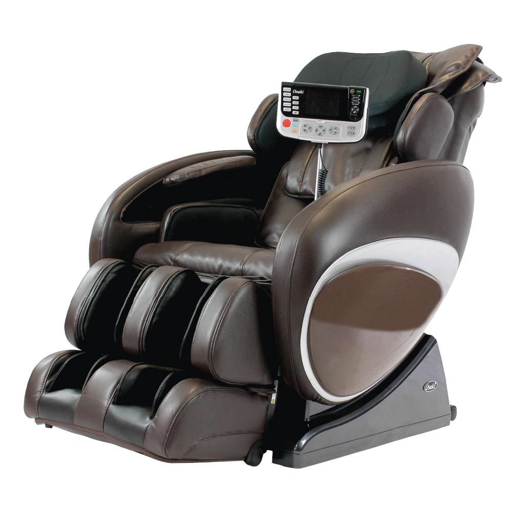 Osaki OS-4000T brown/black massage chair with body scan and electronic armrest controls.
