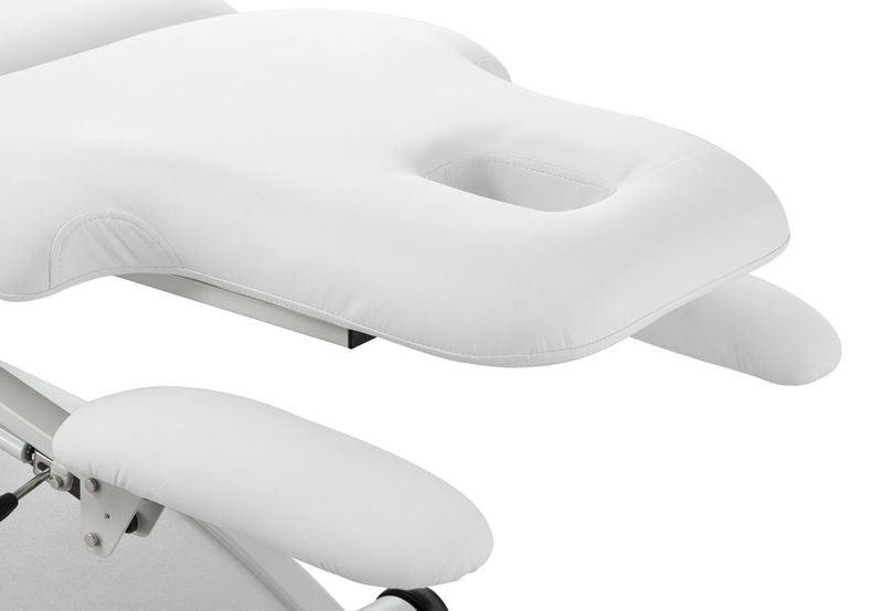Close-up of the Silverfox America 2241C Electric Massage Table with face cradle and armrests.