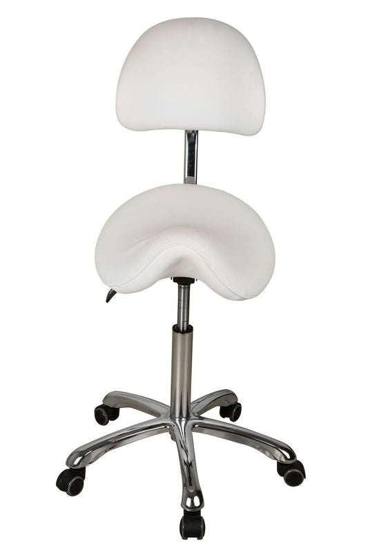Silverfox America 1025A ergonomic saddle stool with backrest, ideal for beauty salons.