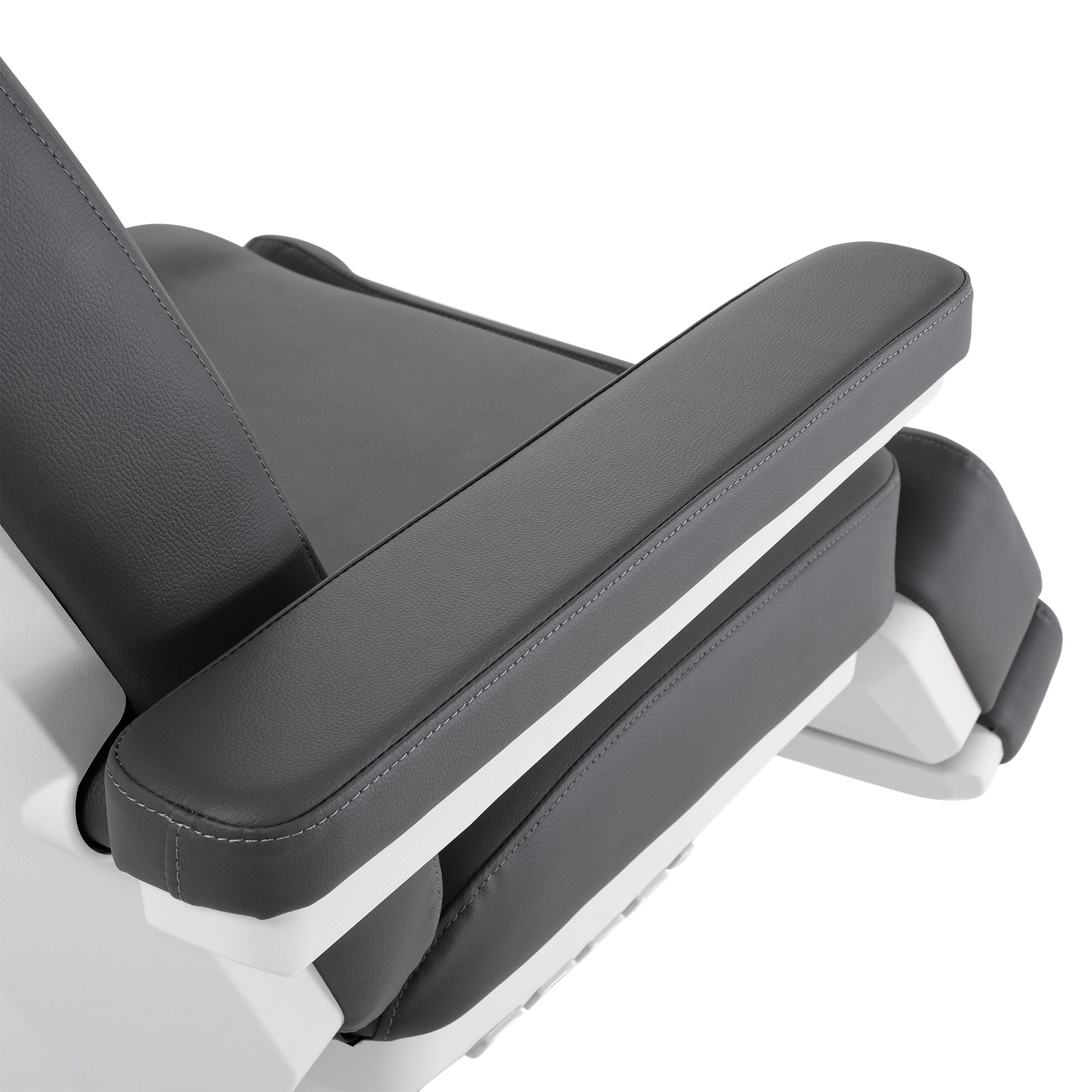 Close-up of a Silverfox America 2222BN Electric Massage Table armrest with padded upholstery.