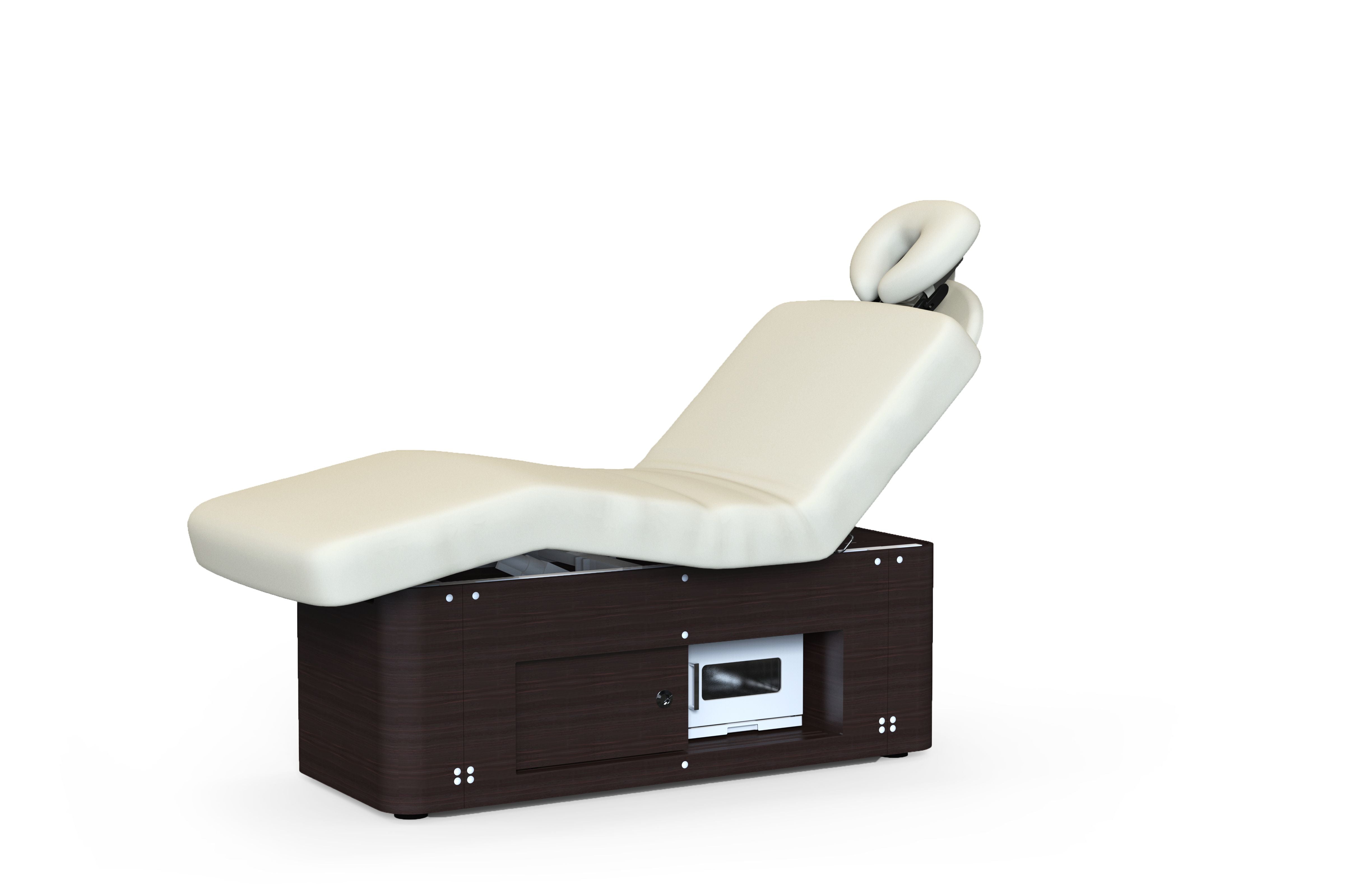 The Silverfox America 2285B Electric Massage Table features a cushioned top and sleek wood base.