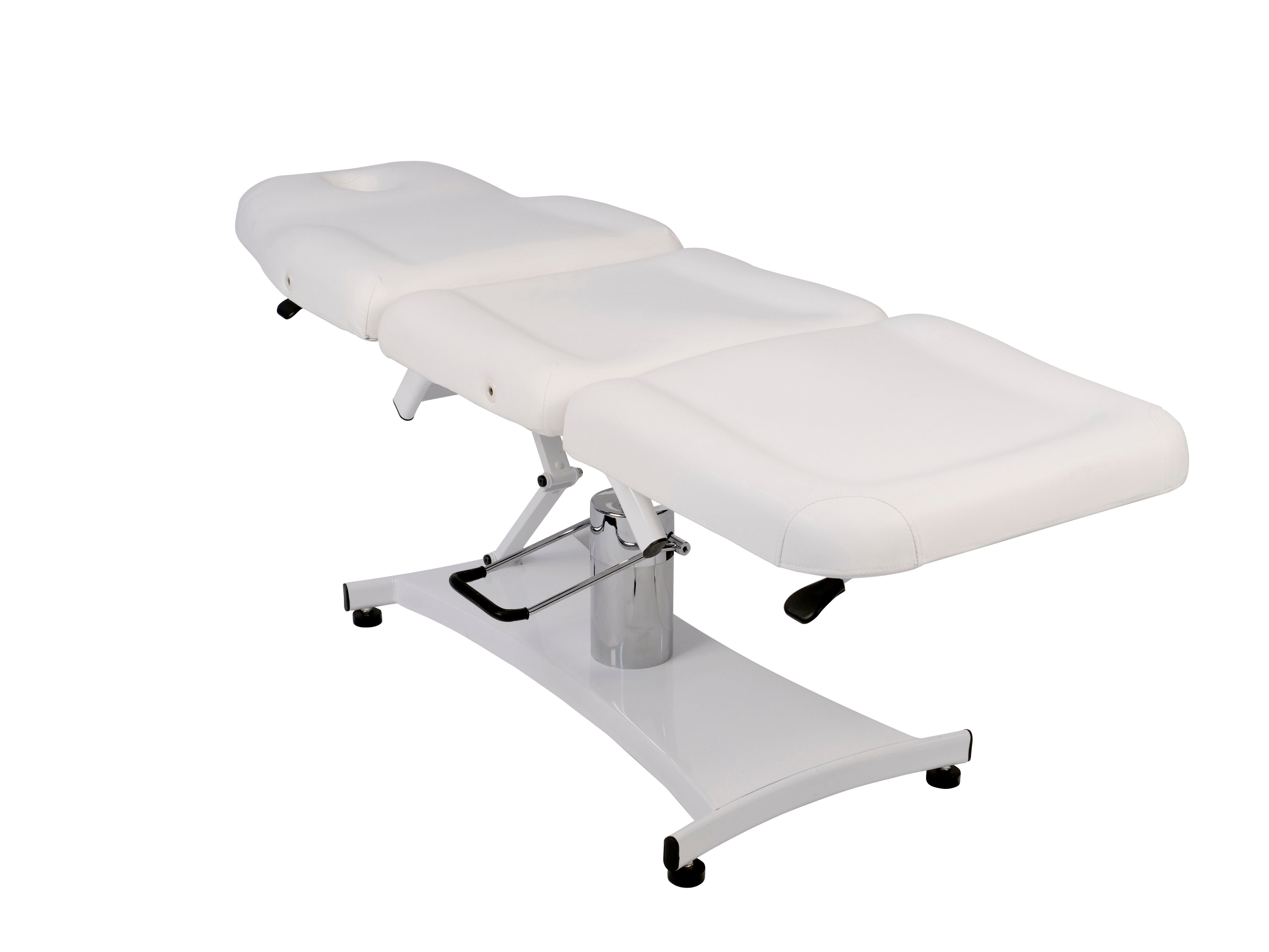 Silverfox America 2206A hydraulic massage bed with metal base and white adjustable design.