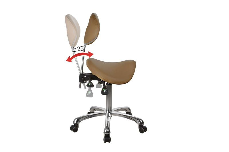 Silverfox America 1025 Stool: ergonomic saddle seat with adjustable backrest and swivel base.