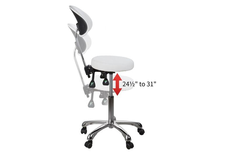 Silverfox America 1025B Stool with wheels; height adjusts from 24.5 to 31 inches.