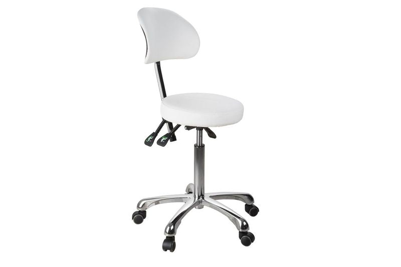 Silverfox America 1025B stool: ergonomic, curved backrest, adjustable height, ideal for pros.