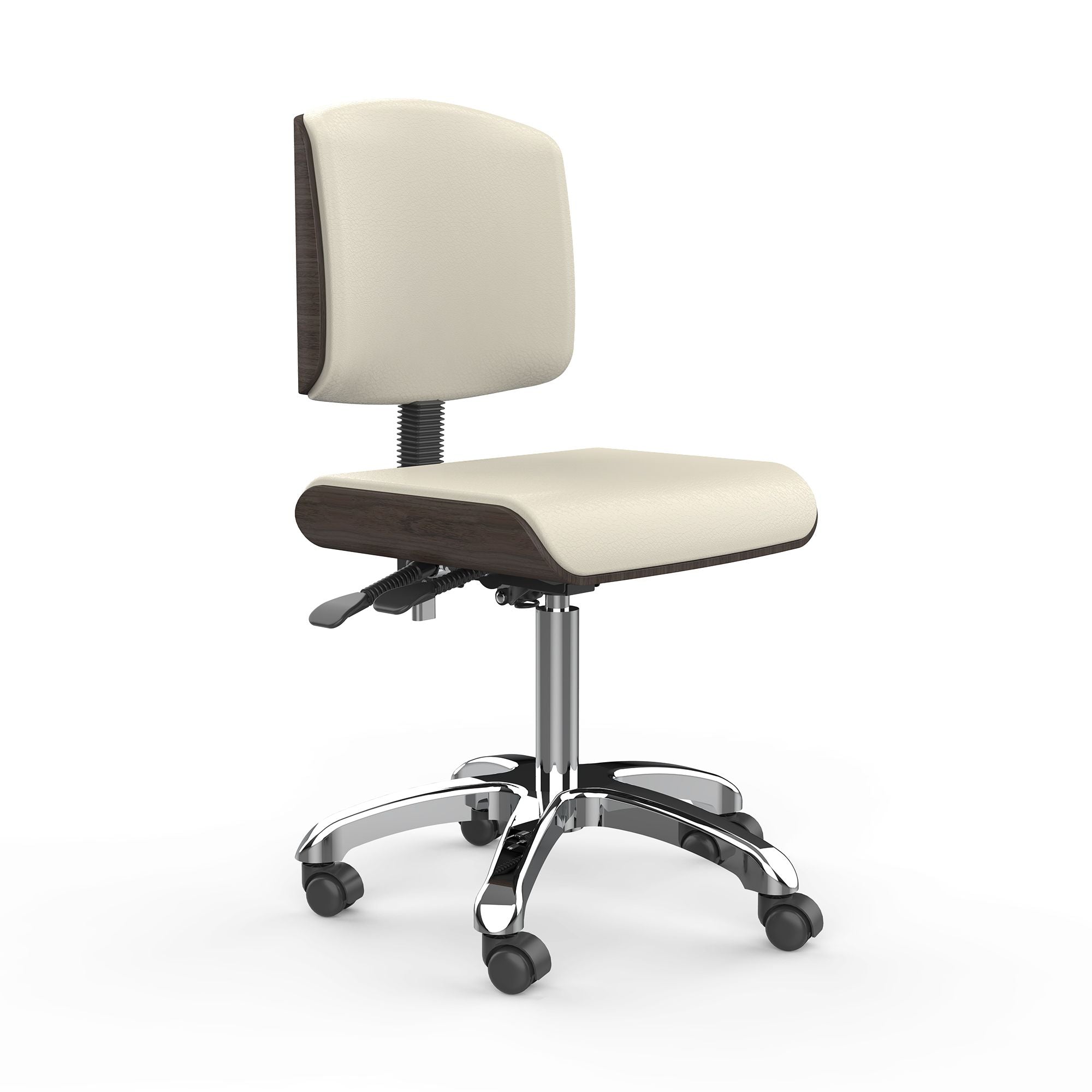 Cream Silverfox America 1071 Stool with chrome base, black wheels on white background.