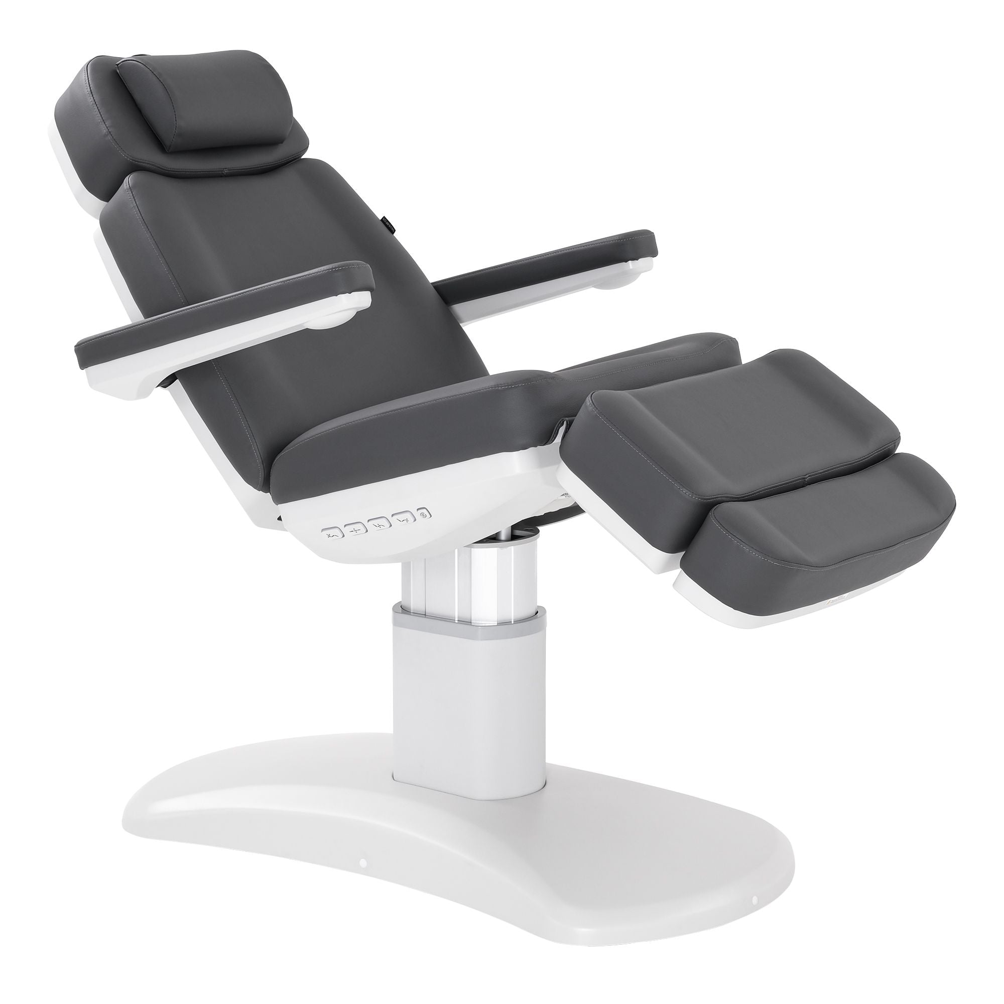 A black and white Silverfox America 2222BN electric massage table with padded armrests and footrest.