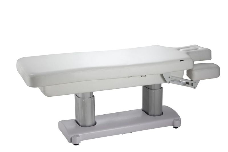 Silverfox America OCILI 2249 electric massage table with headrest, adjustable metal base.