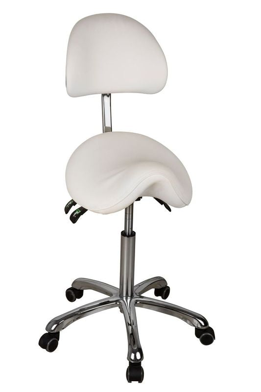Silverfox America 1025A ergonomic stool with backrest and wheels, great for beauty salons.