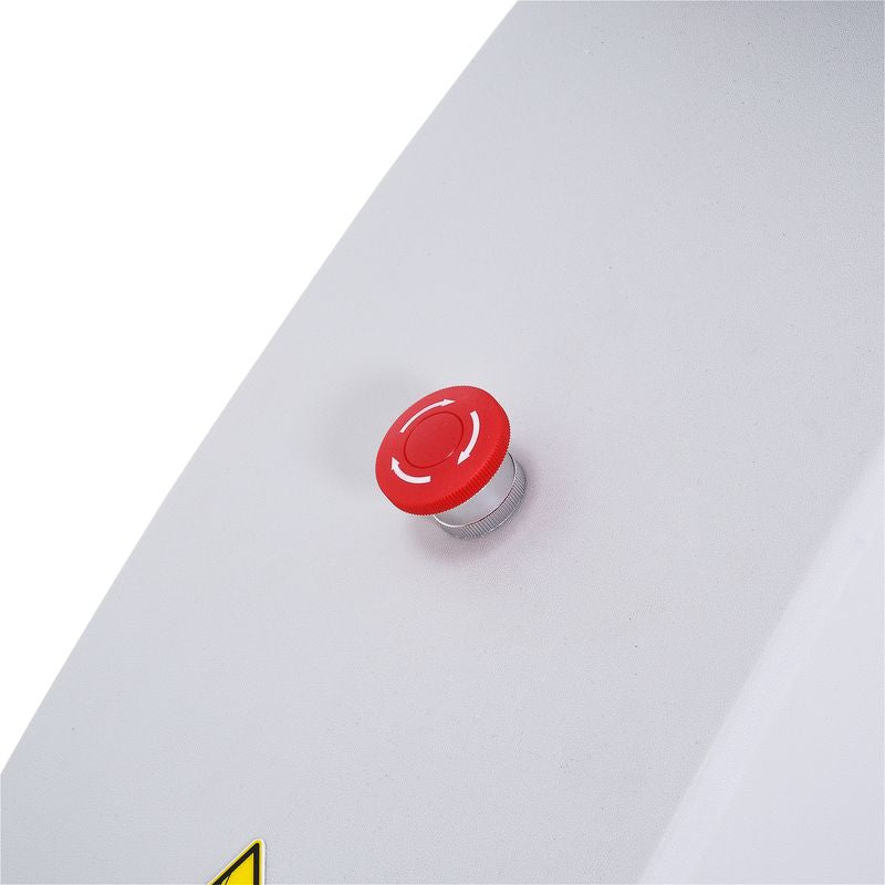 A red emergency stop button on the Silverfox America 2246BN electric massage chair.