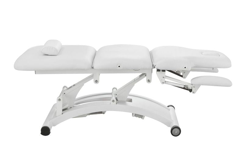 Silverfox America 2241C electric massage table with headrest and leg support, side view.