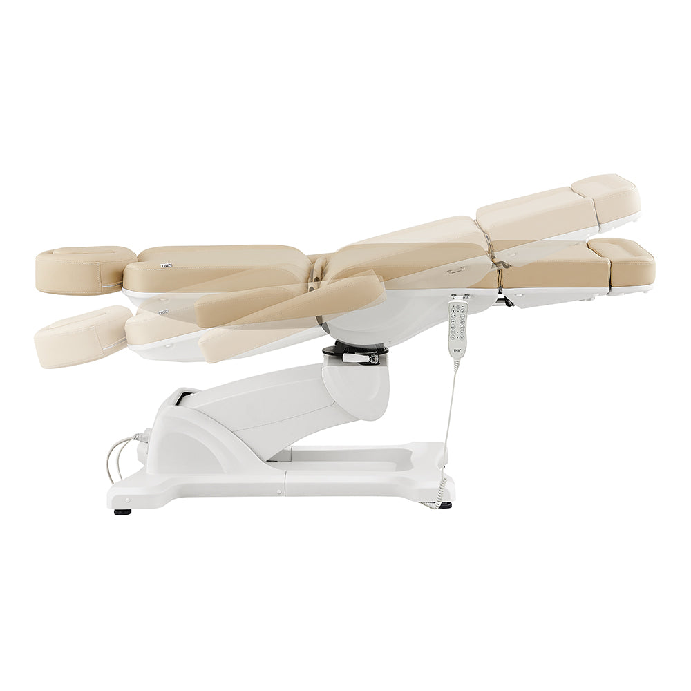 Pavo FACIAL Beauty Bed & Chair in beige by DIR, fully electric with 4 motors, shown reclined.