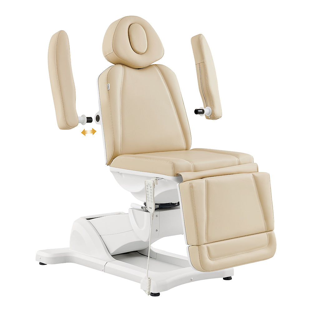 DIR Pavo Beige Electric Facial Beauty Bed & Chair with 4 motors, armrests, headrest, leg support.