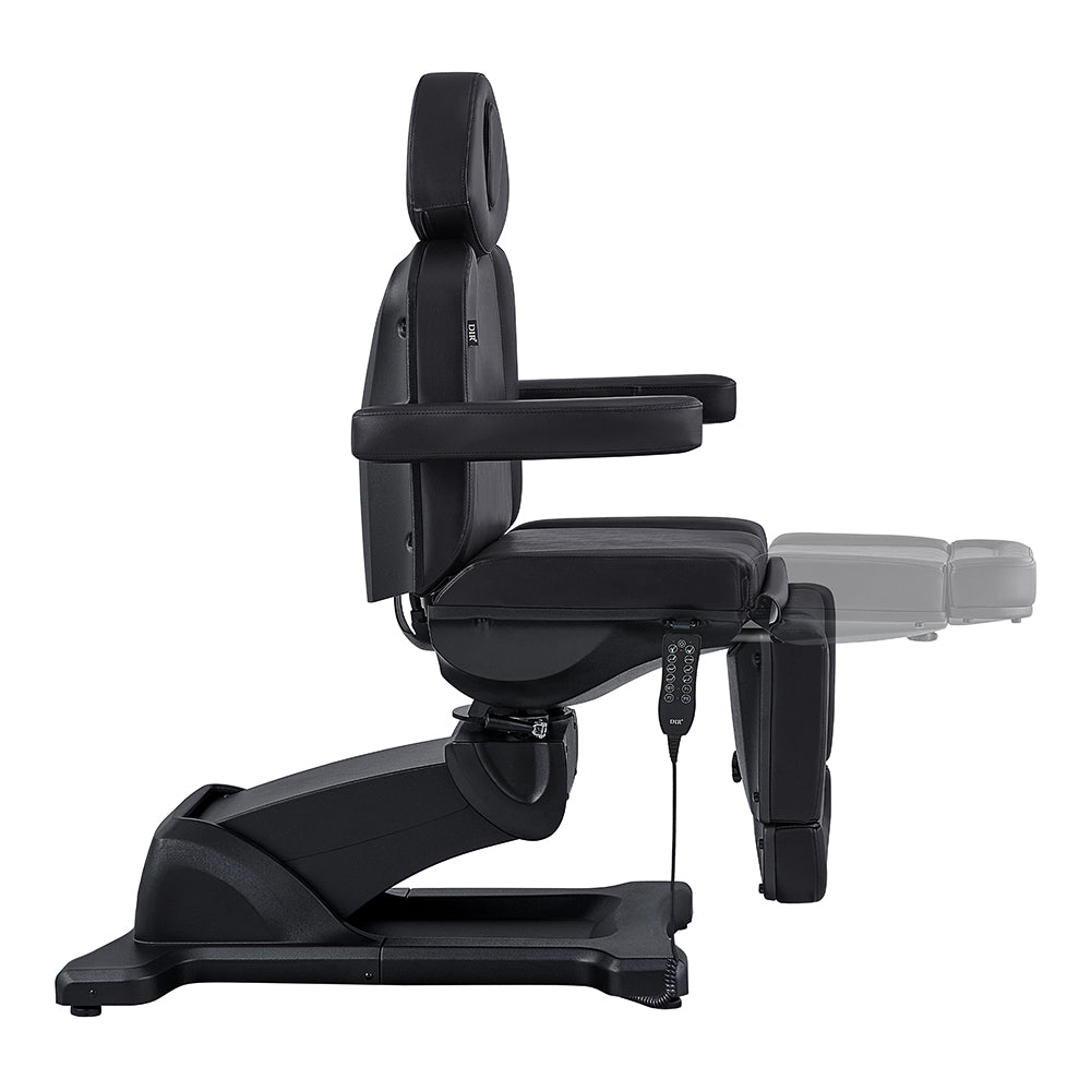DIR Pavo FACIAL Beauty Bed & Chair in Black, full electric with 4 motors, side view.