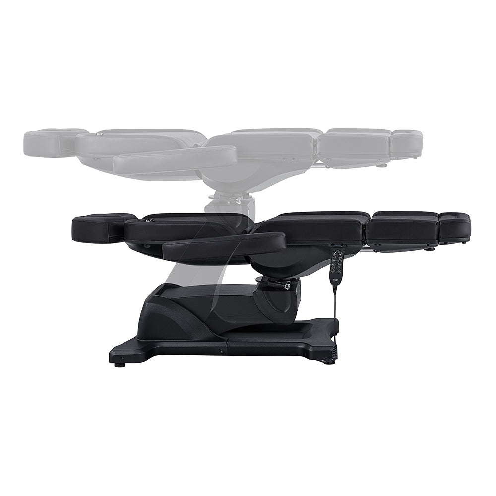 DIR Pavo FACIAL Beauty Bed & Chair in Black, 4-motor, adjustable recline, side view.