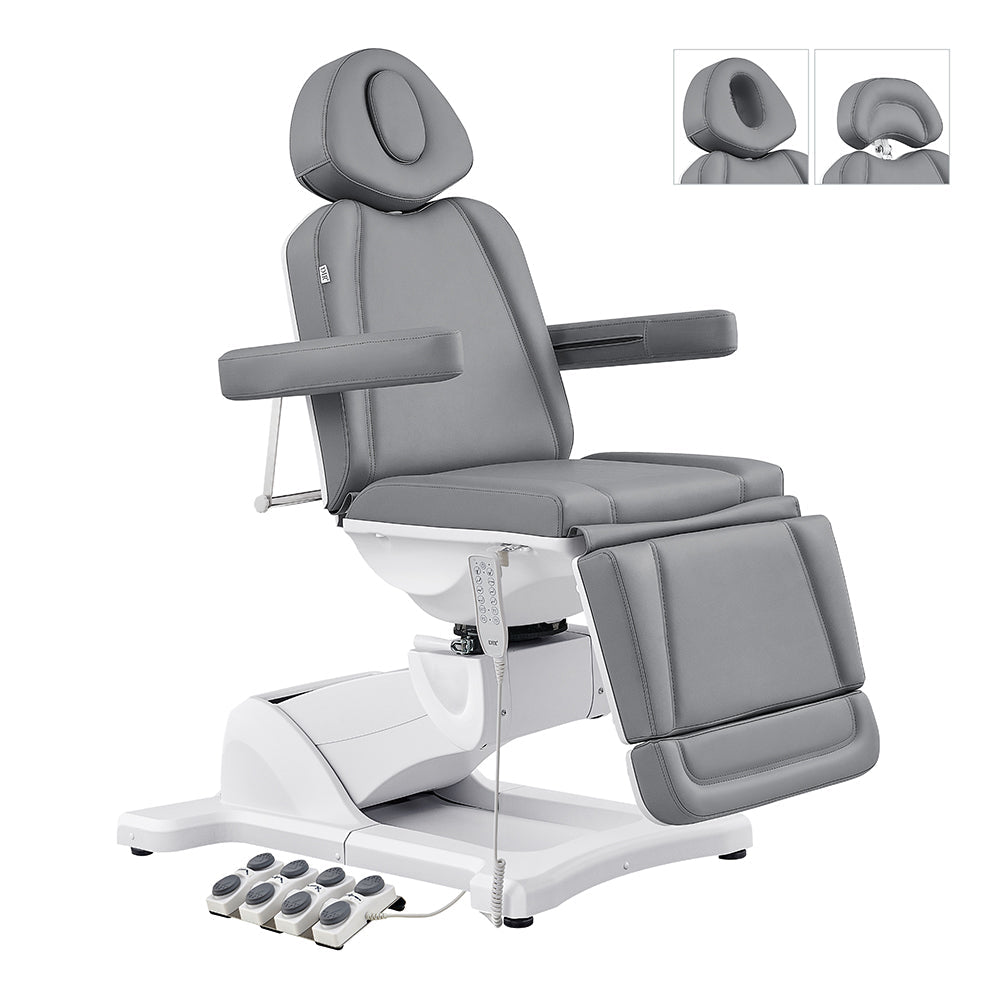 DIR Pavo FACIAL Beauty Bed & Chair in Gray, fully electric with 4 motors, shown reclined.
