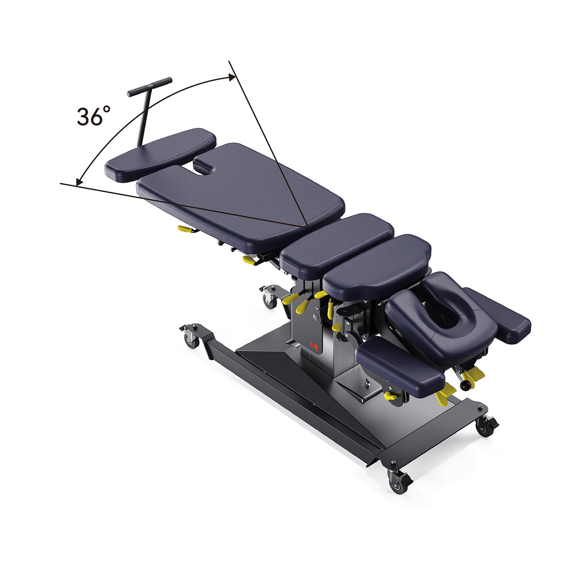 Physical therapy table with adjustable headrest on a white background