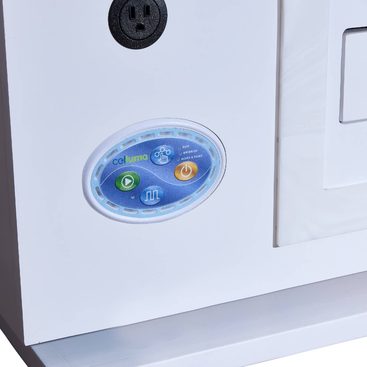 Close-up of the Living Earth Crafts RADIANCE PT LED therapy table control panel.