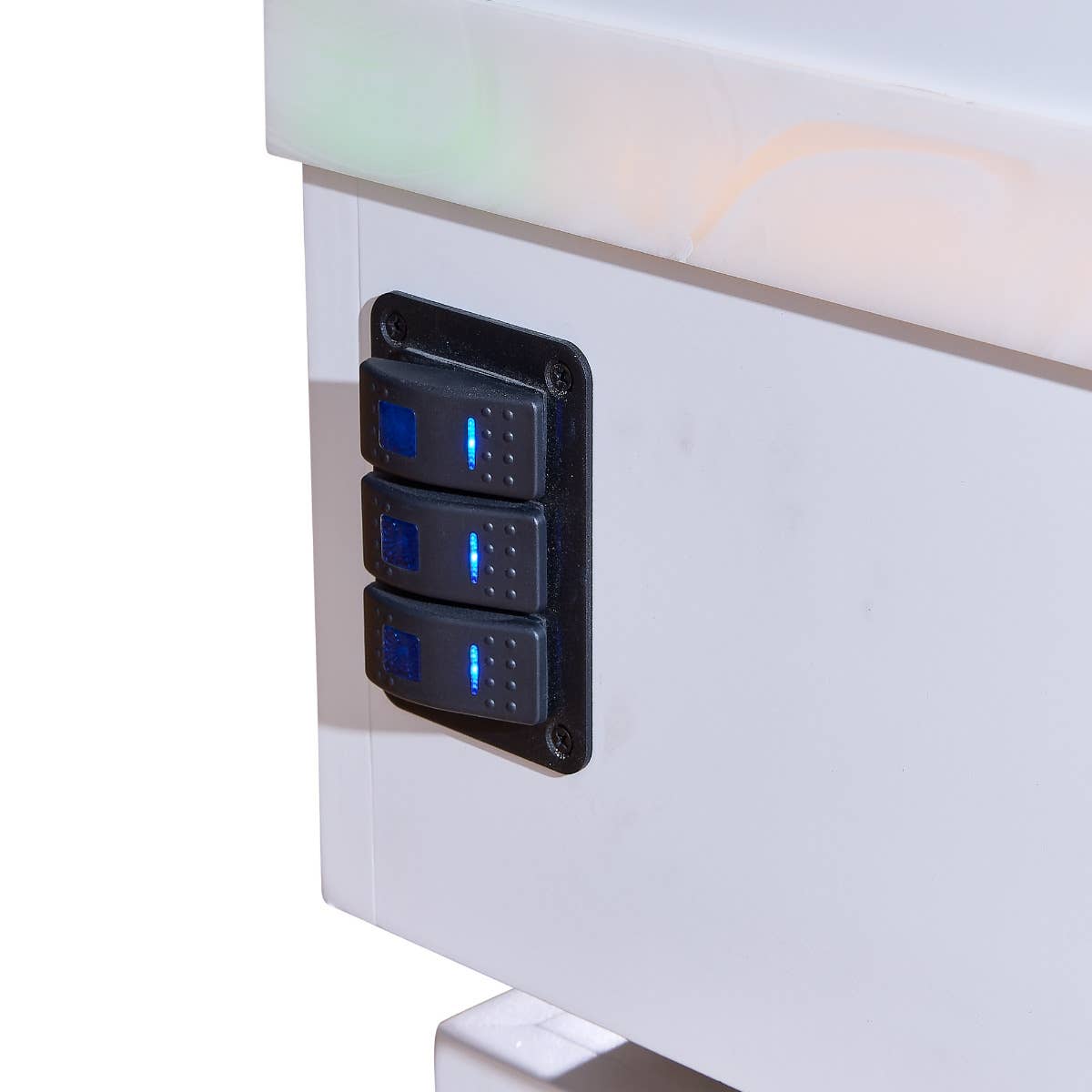 Three LED rocker switches for the Living Earth Crafts RADIANCE PT Treatment Table.