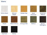 Wood stain color chart with various wood finishes for Earthlite EVEREST SPA.