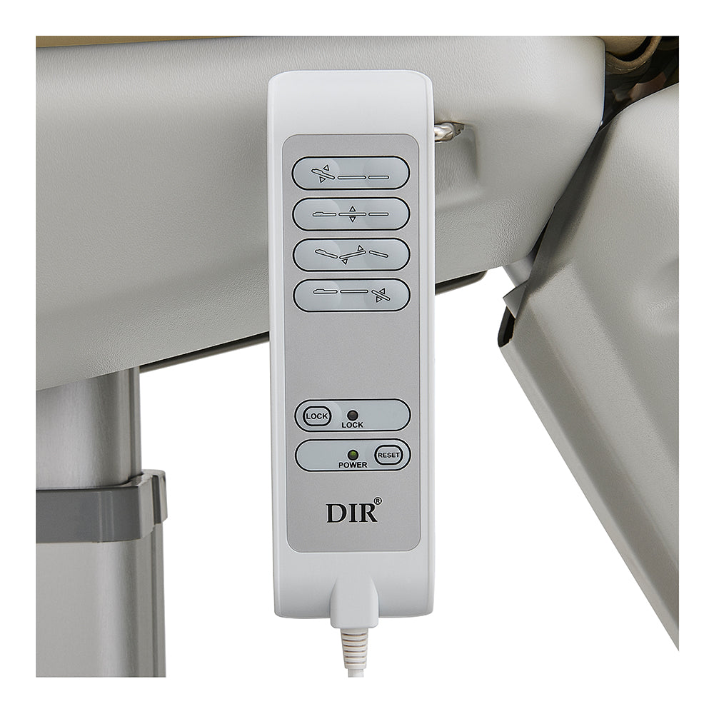 Hand Remote with DIR branding on a medical device, likely an operating table.