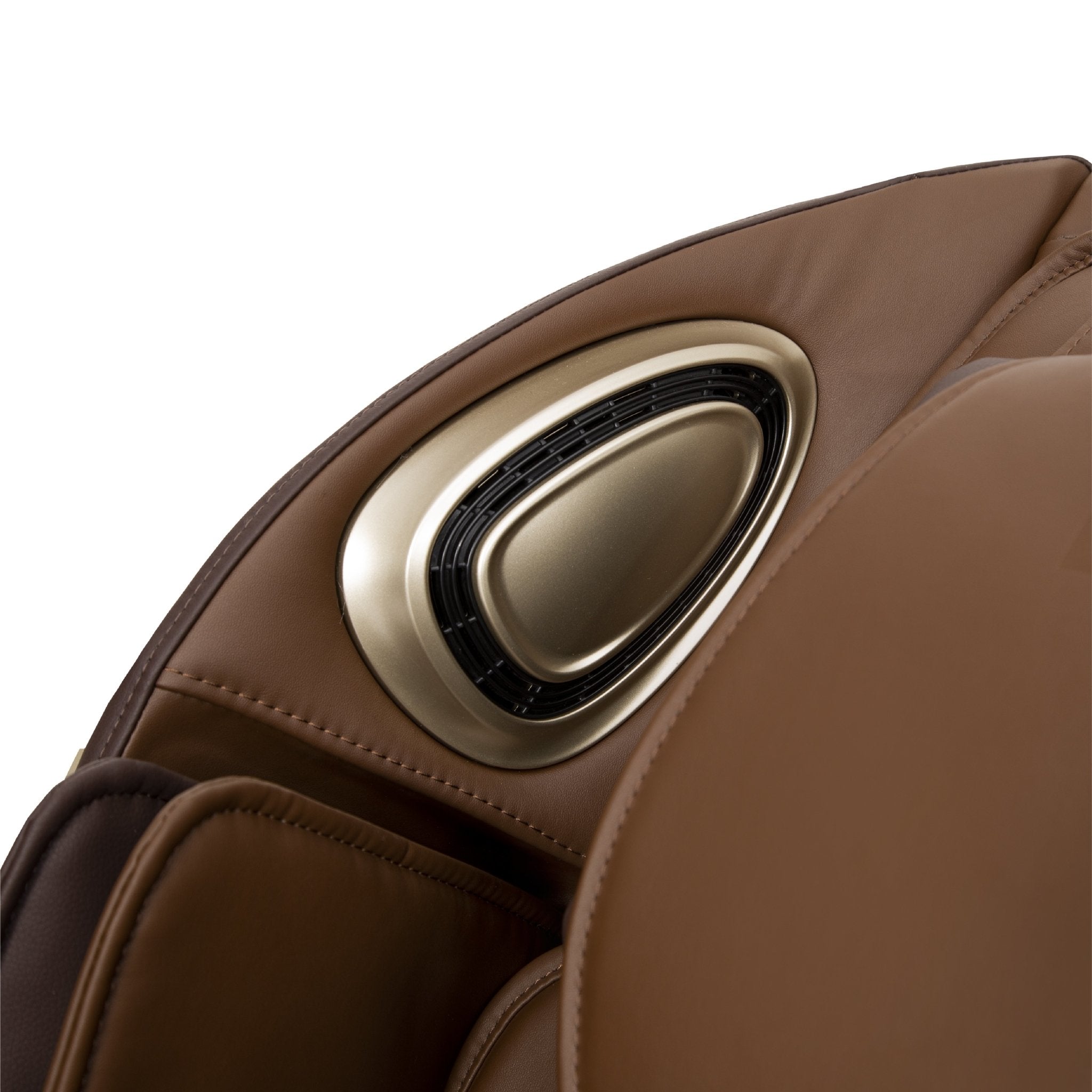 Close-up of the Titan 3D Quantum Electric Massage Chair with a built-in oval side speaker.