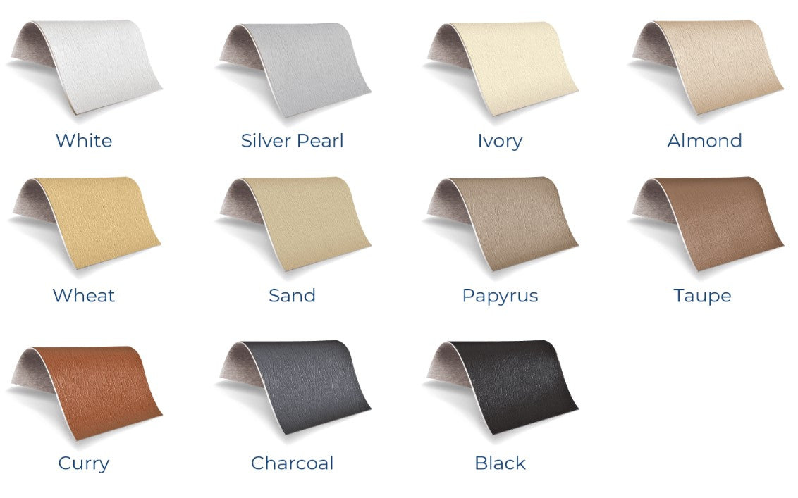 Twelve labeled textured swatches for Living Earth Crafts INSIGNIA 2.0 WAVERLY treatment table.
