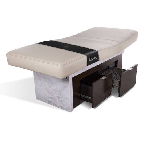 Living Earth Crafts INSIGNIA 2.0 spa table with replaceable mattress & dark wood accents.