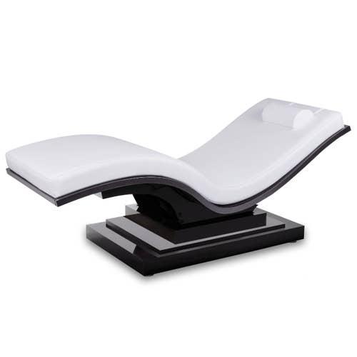 Living Earth Crafts WAVE RESET Lounger with 3-step base, modern curved spa chair in white.