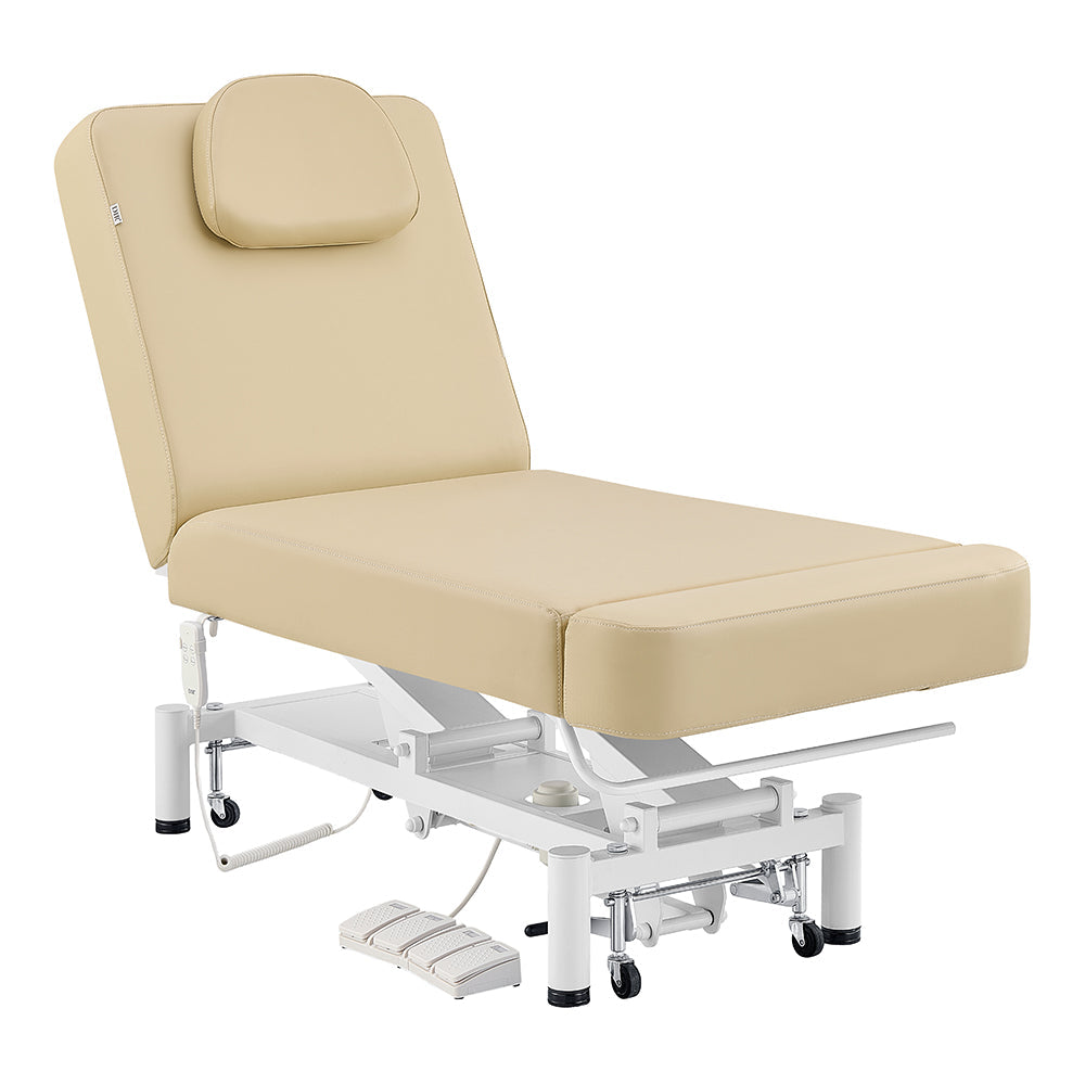 WellRelax Treatment Table DIR by DIR: beige, adjustable with headrest and wheeled metal base.