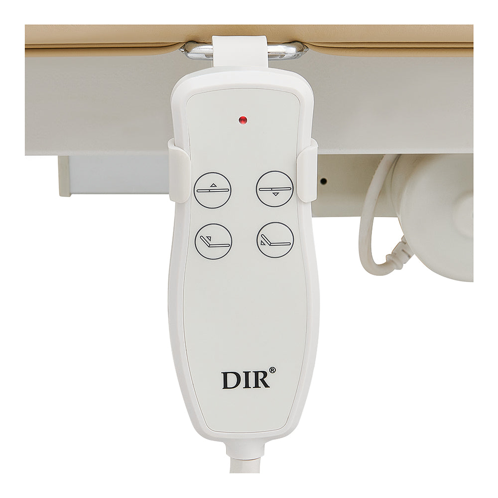 White DIR remote for WellRelax Treatment Table with 4 buttons and a red indicator light.