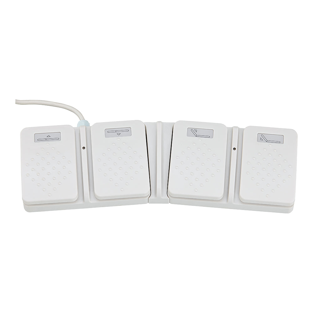 Four connected white foot pedals with texture for the DIR WellRelax Treatment Table.