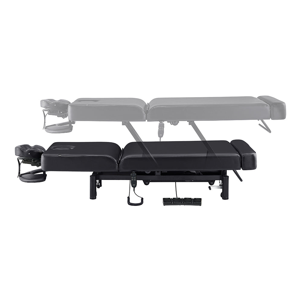 WellRelax Treatment Table DIR by DIR in black, shown at two adjustable height positions with headrest.