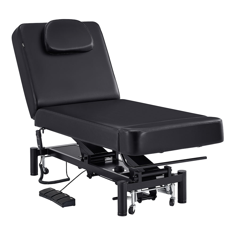 DIR WellRelax Treatment Table: adjustable black table with headrest and electronic controls.
